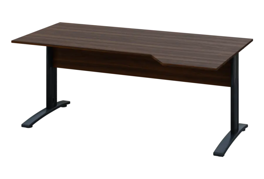 EZK 28 - 184 stůl kancelářský, rohový, pravý, kovová podnož černá, deska 25 mm, široký 1800 mm, ořech královský